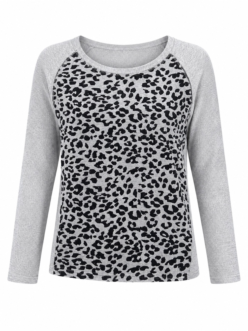Leopard‎ Print Colorblock Sweatshirt Top Gray 3/4 Sleeve Size Small